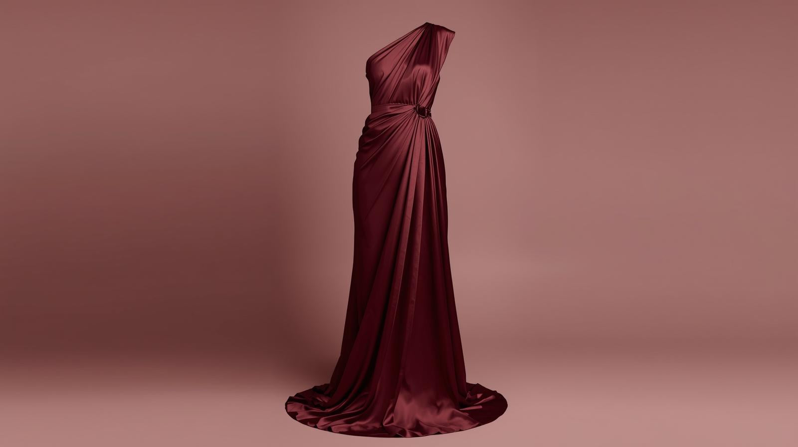 Ruby Satin One-Shoulder Gown