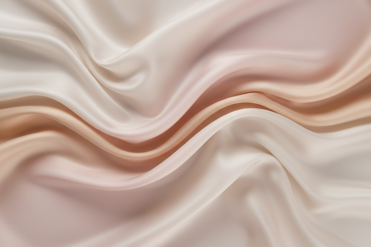 Create a high-resolution hero banner for the women’s fashion brand “Aurelline.” Use a soft pastel color palette with blush pink, cream, beige, and warm champagne tones. The design should feel delicate, feminine, and elegant, inspired by silk fabrics, soft daylight, gentle shadows, flowing textures, and minimal luxury. Incorporate abstract draped fabric shapes or soft folds without showing models or text. The overall mood should be warm, romantic, airy, and modern, matching a high-end boutique aesthetic. Out